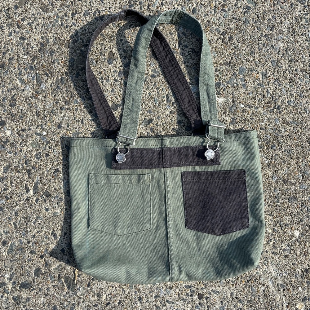 Green and Dark Grey Two-Tone Tote Bag